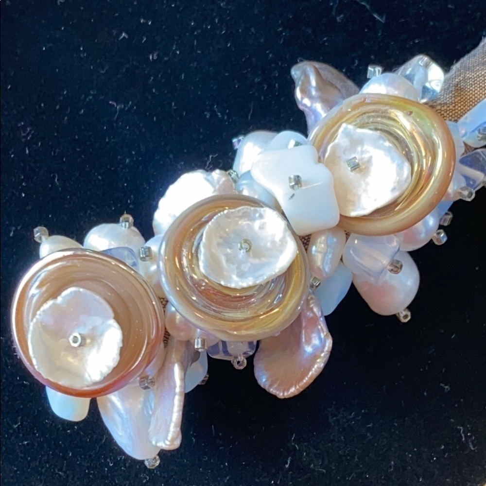 Silk and Pearl Statement One of a Kind Necklace, Night Out Artisan Made Handmade - Picture 6 of 6